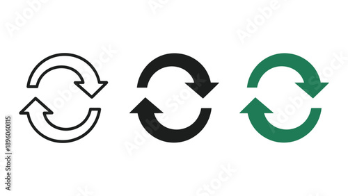 Three refresh icons in different colors and styles
