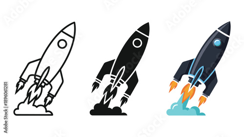 Rockets launching into space in different styles