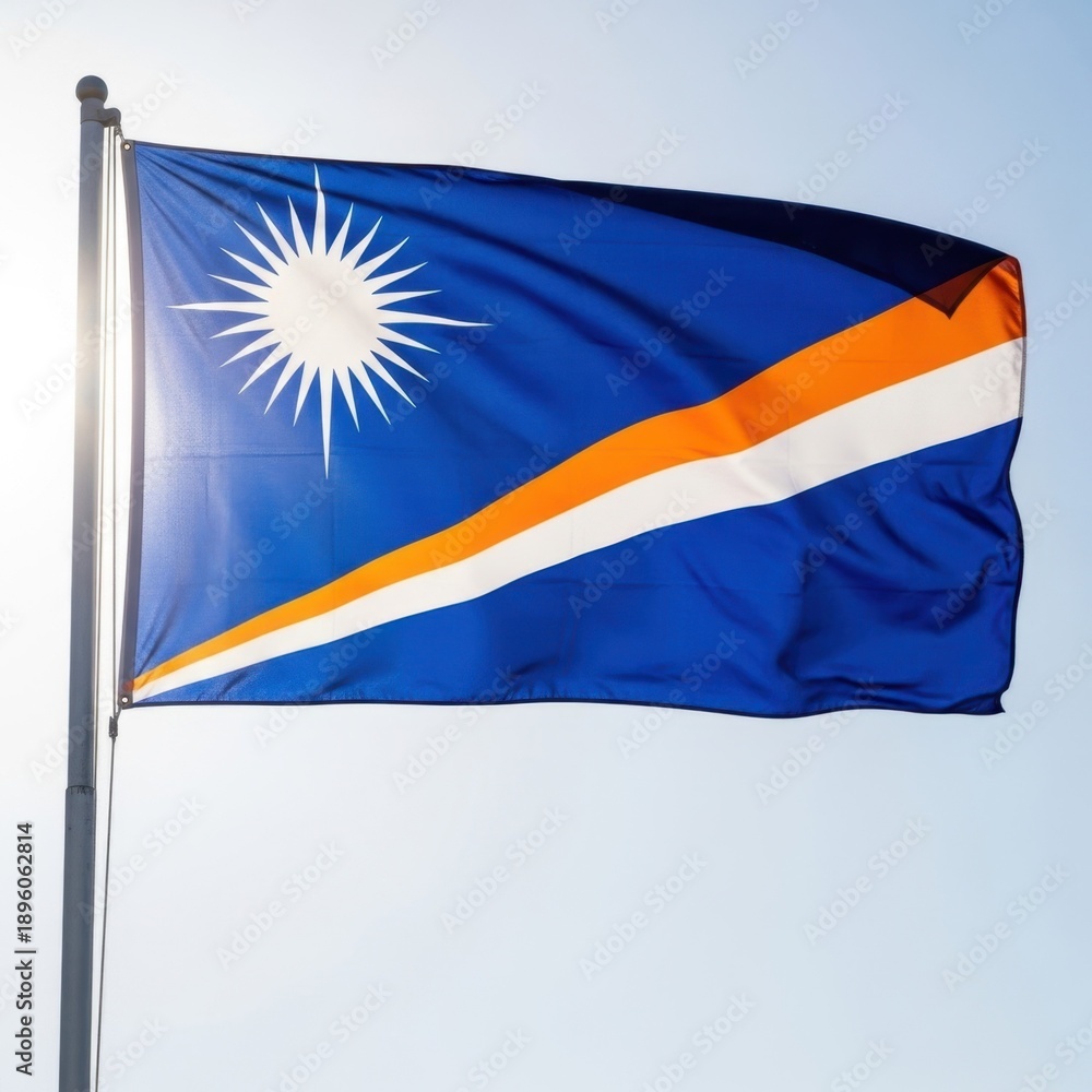 Fototapeta premium Marshall Islands Flag Waving Over Open Sky