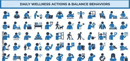 Daily Wellness Routines and Healthy Lifestyle Habits People Icon Set