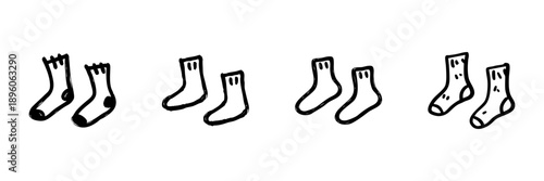 Socks Line Icon Set In Doodle Style. Footwear, Comfort, And Fashion Accessories Outline Sketch Collection. Hand Drawn Isolated Vector Illustration
