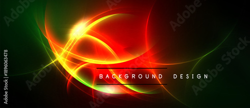 Abstract vibrant energy flows. Red, green, yellow hues blend. Dynamic light creates striking visual impact. Modern design element.