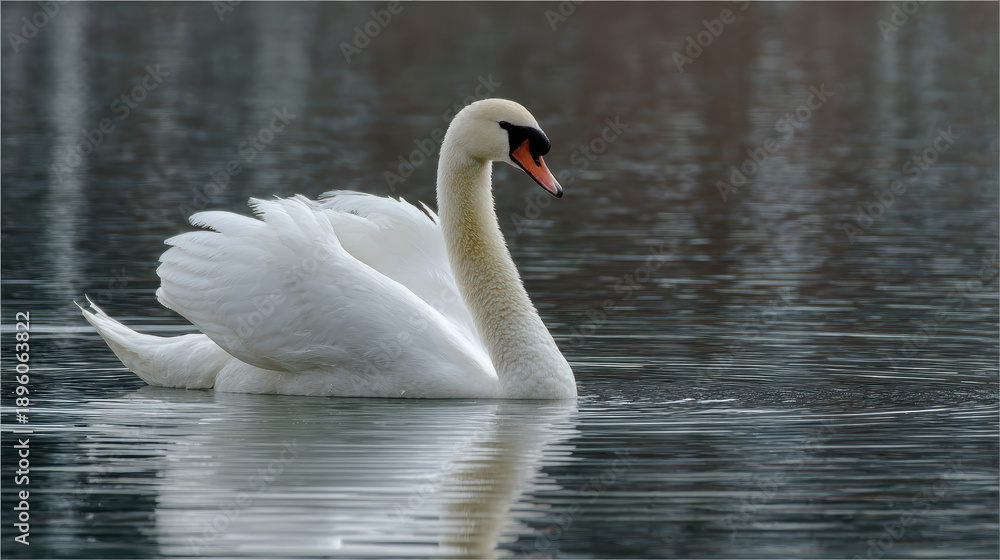 Fototapeta premium White Swan Swimming on Calm Water