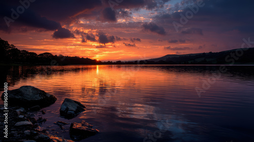 Stunning Lake at Sunset with Dramatic Sky