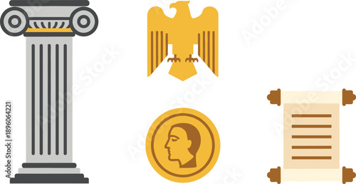 Ancient rome vector silhouette line art illustration with a roman column and imperial eagle