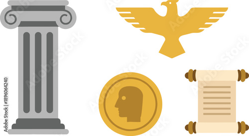 Ancient rome vector silhouette line art illustration with a roman column and imperial eagle