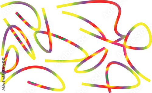 Set of Abstract Rainbow Gradient Ribbon Loops and Fluid Wavy Design Elements