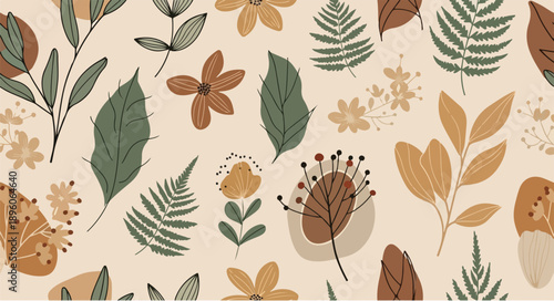 Floral Serenity: An artistic pattern of delicate flowers and foliage creates a sense of natural beauty and elegance. 