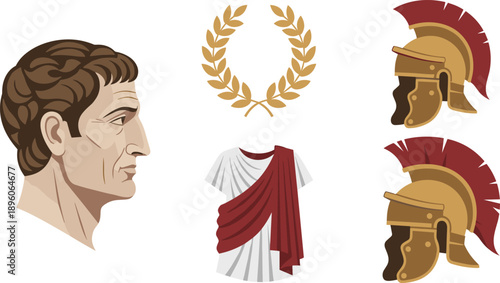 Roman emperor vector silhouette line art illustration with a laurel wreath and toga clothing