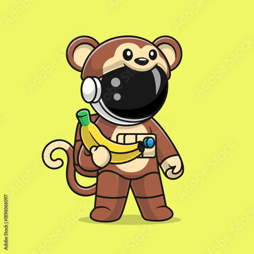 Cute Astronaut Wearing Monkey Costume With Banana  Cartoon © catalyststuff