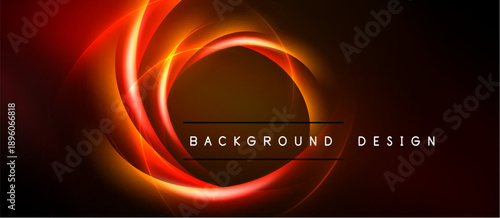 Abstract red neon swirls over dark background. Center text reads background design. Bright, dynamic visual effect.