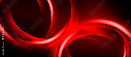 Abstract red swirls dominate dark background. Smooth shapes create dynamic, flowing visual effect. Intense color contrasts present modern design.