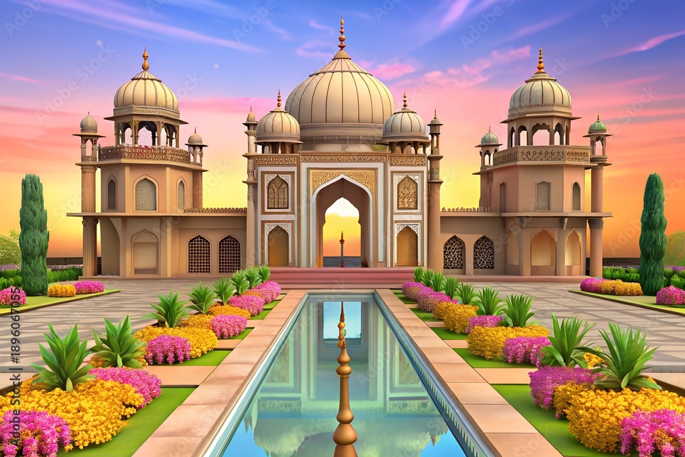 Obraz premium The historic white Taj Mahal in Agra, India, stands as a landmark of architecture and culture, featuring a majestic dome under the sky that rivals the beauty of a European cathedral or basilica