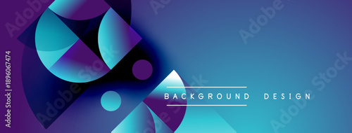 Abstract geometric shapes blend, creating vibrant blue purple gradient. Modern design suggests technology, innovation, energy.