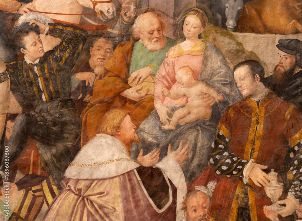 Fototapeta premium Vercelli - The detail of renaissance fresco of Three Magi in the church Chiesa di San Cristoforo by Gaudenzio Ferrari (1529 - 1534).