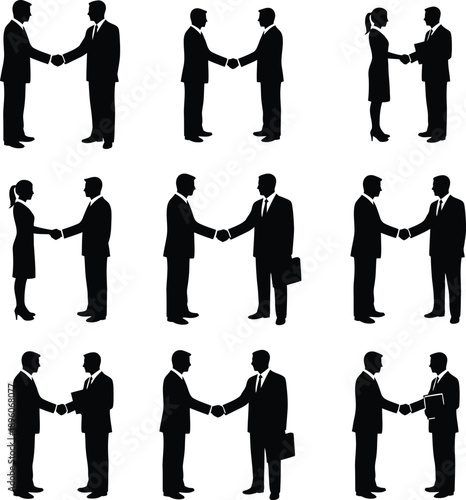 Handshake agreement silhouette vector set for labour day