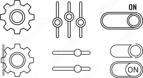 Collection of mechanical and electrical symbols isolated on transparent background