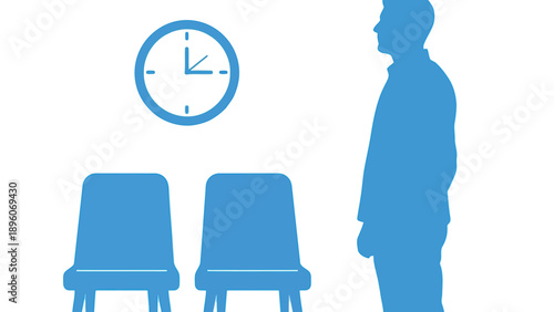 Vector Illustration of Man Waiting for Job Interview Beside Empty Chairs