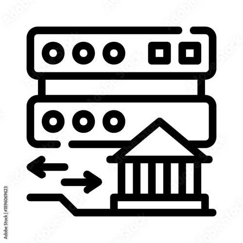 Server banks with data transferring technology. Suitable for technology concepts, digital banking, financial transactions, cyber security, and online banking themes.
