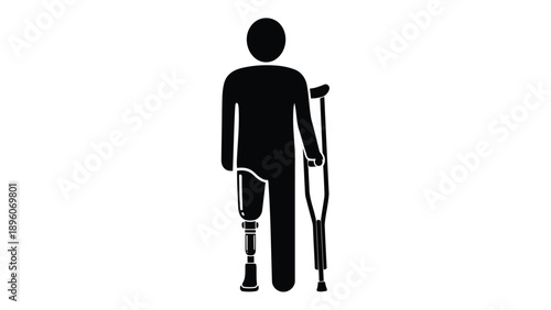 Vector Illustration of a Person with a Prosthetic Leg and Crutch