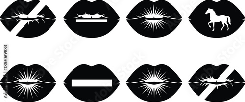 Black lips with white horse and star in various orientations and styles