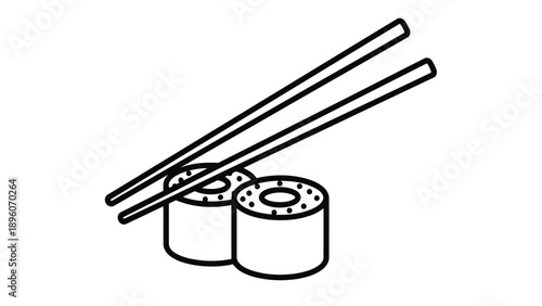 Vector Illustration of Sushi Rolls with Chopsticks on White Background