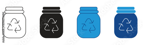  Recycle Jar Icon Set Multiple Style Collection. Vector illustration.
