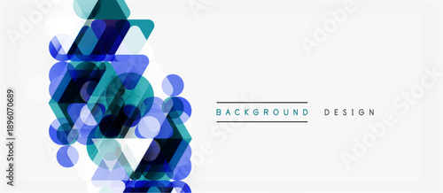 Abstract geometric shapes overlap, creating dynamic blue, teal composition. Minimalist design suits modern backgrounds, presentations.