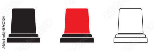 Red , black and white Emergency Siren Icon Set. Set of  emergency siren lights in different alert states, flashing warning symbols for danger, alarm, security, and notification design.

