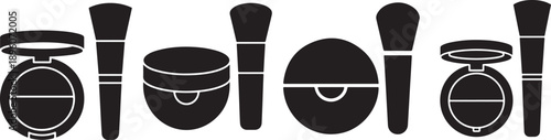 Essential makeup tools and compact cosmetics product silhouette collection for beauty application 
