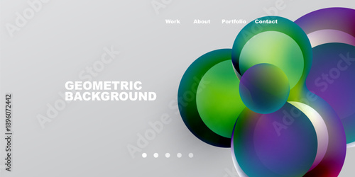 Abstract design features overlapping colorful circles. Gradient hues blend, creating dynamic visual effect. Minimalist text complements composition.