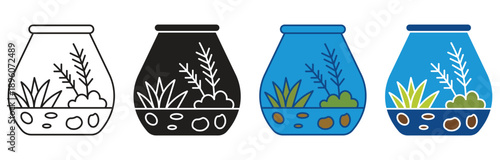 Terrarium hobby icon set. Terrarium urban gardening sign. Vector illustration.