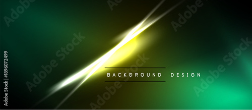 Dark green background features bright yellow light streaks. Modern design elements create dynamic visual effect. Minimalist aesthetic.