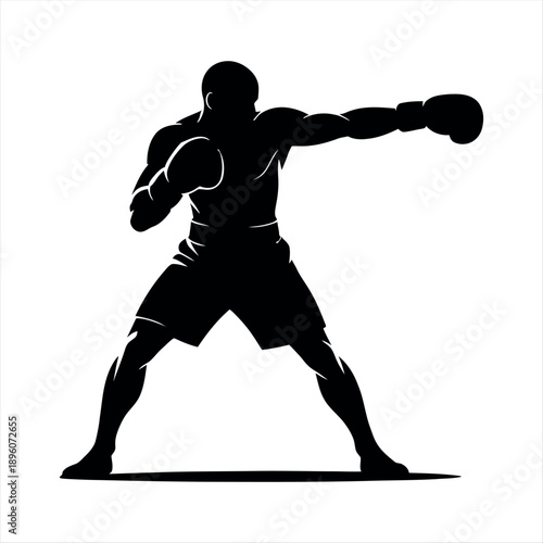 A silhouette of a boxer in a fighting stance, ready to throw a punch. Vector