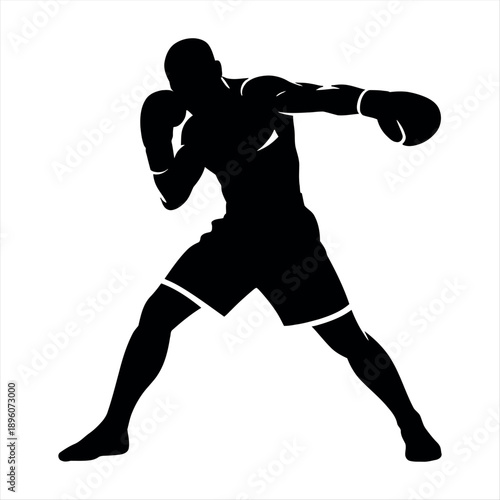 Boxer in fighting stance with gloves raised and ready to strike Vector