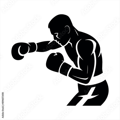 Boxer in fighting stance with gloves raised and ready to strike. Vector
