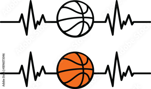 Basketball Heartbeat ECG Line Illustration