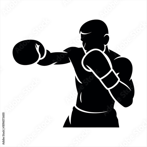 Boxer in action delivering a powerful punch with boxing gloves on Vector