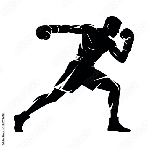 Boxer in mid-punch with gloves and protective gear in a dynamic fighting stance Vector