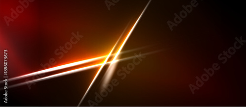 Abstract background features vibrant orange lines crossing dark space. Bright glow emanates from intersection, creating dynamic visual effect.