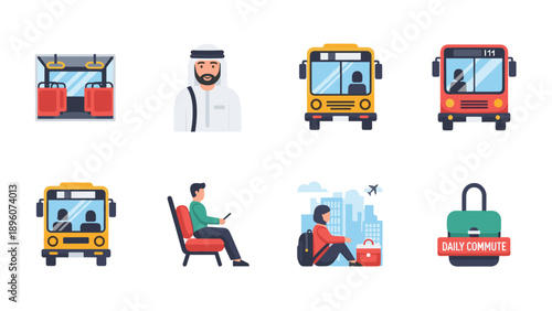 Public transport and city commute icons: modern flat design