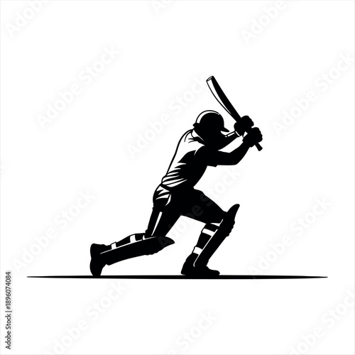 Silhouette of a baseball player swinging a bat in mid-action. Vector