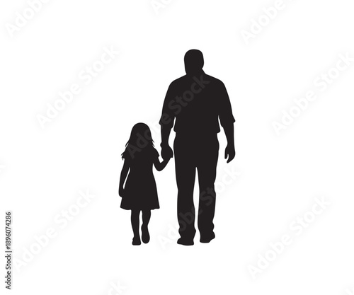 A silhouette of a man and a little girl holding hands