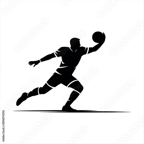 Dynamic silhouette of a handball player in action with a ball. Vector