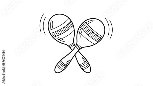 Pair of musical maracas shakers in a simple line art style with motion lines indicating a rhythmic sound for a festive atmosphere.