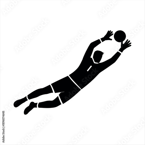 A goalkeeper in mid-air attempting to catch a soccer ball during a match. Vector