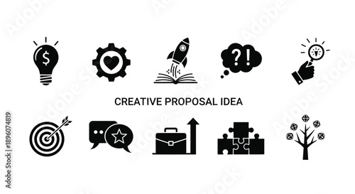 Creative proposal idea icons set for business and innovation