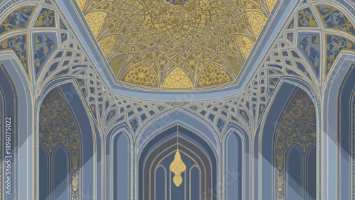 Intricate islamic architectural ceiling with geometric patterns and ornate designs