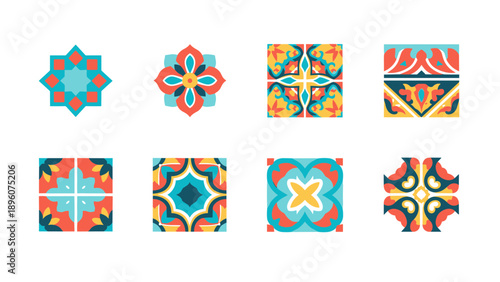Colorful floral and geometric ceramic tile patterns