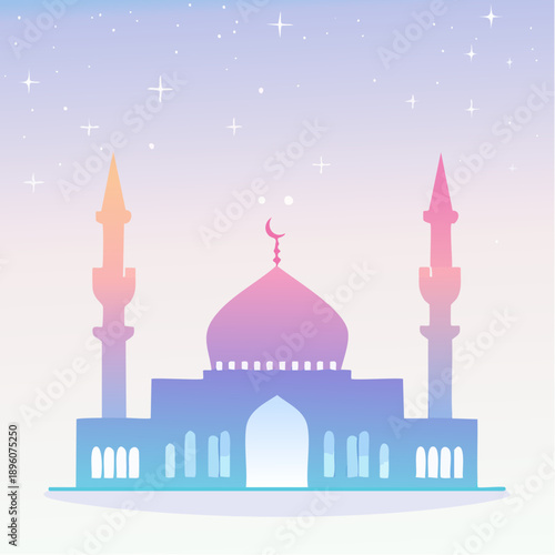 Modern Mosque Silhouette Vector: Elegant Dome Shapes with Gradient Lighting and Minimalist Pastel Night Sky Design